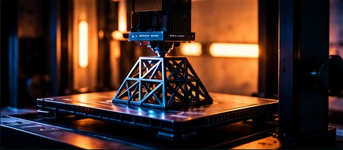 Imagine conceptuală a unei imprimante 3D în timpul fabricării unei piese